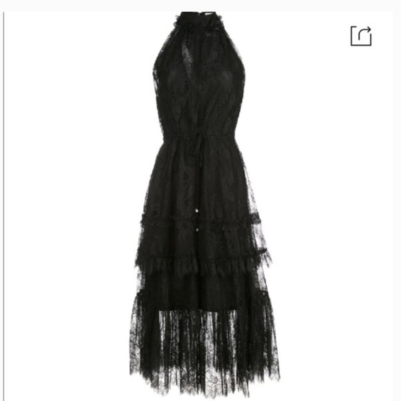 ALEXIS Magdalina Pleated Lace Halter Cocktail Dress In Black Women's Size Large - Picture 2 of 7